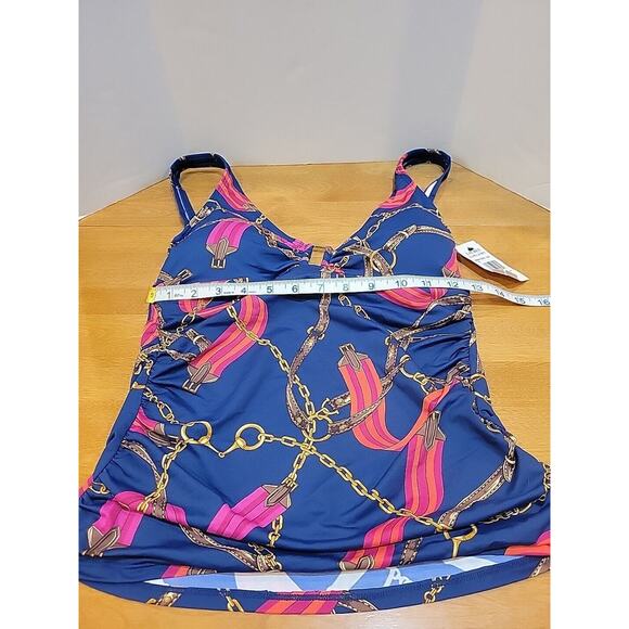Ralph Lauren Chain Print Gold Embellish Size 10 Tankini Swim Top NWT Black Label - Picture 2 of 11
